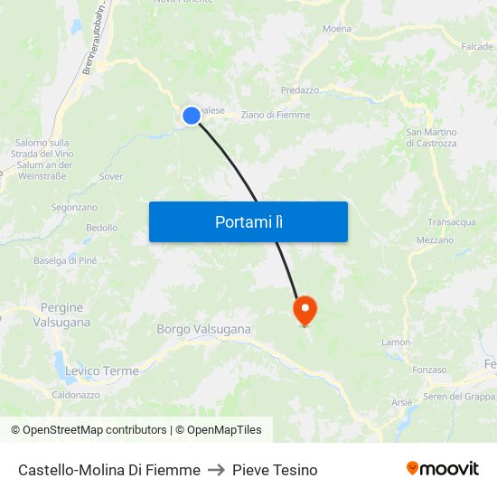 Castello-Molina Di Fiemme to Pieve Tesino map