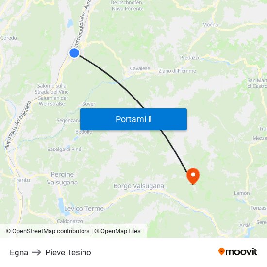 Egna to Pieve Tesino map