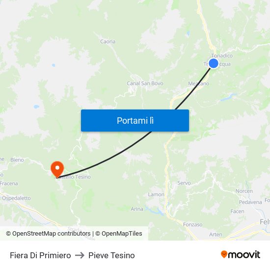 Fiera Di Primiero to Pieve Tesino map