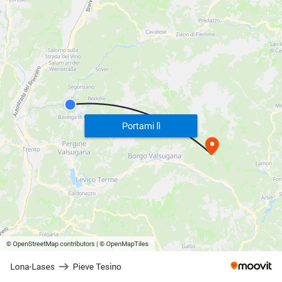 Lona-Lases to Pieve Tesino map