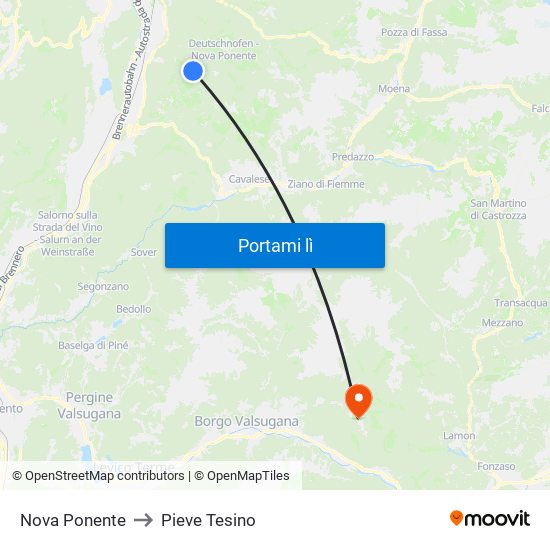 Nova Ponente to Pieve Tesino map
