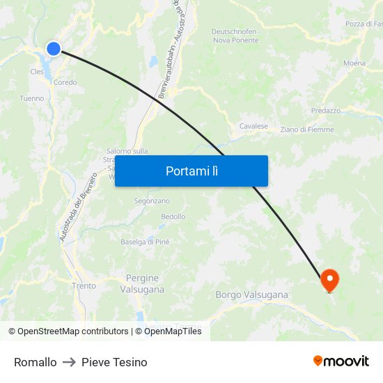 Romallo to Pieve Tesino map