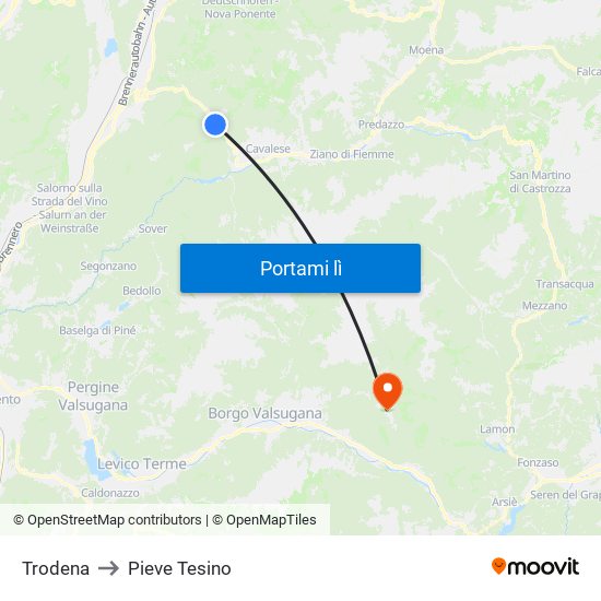 Trodena to Pieve Tesino map