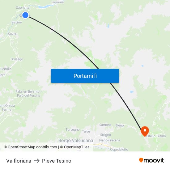 Valfloriana to Pieve Tesino map