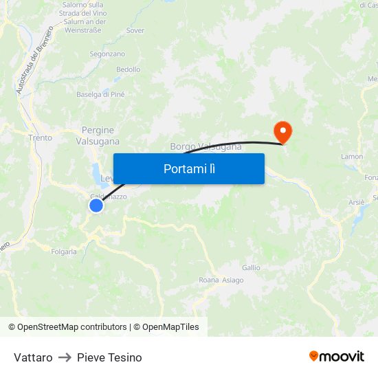 Vattaro to Pieve Tesino map