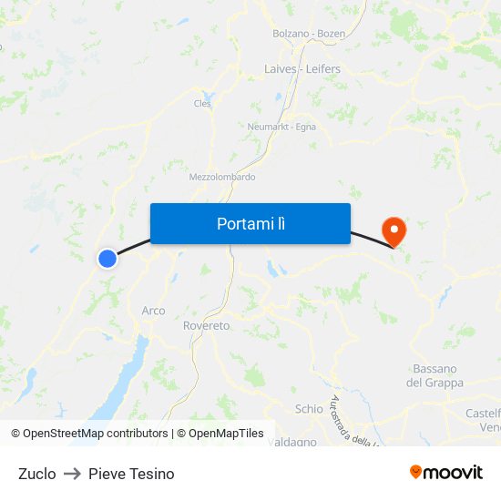 Zuclo to Pieve Tesino map