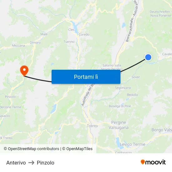 Anterivo to Pinzolo map