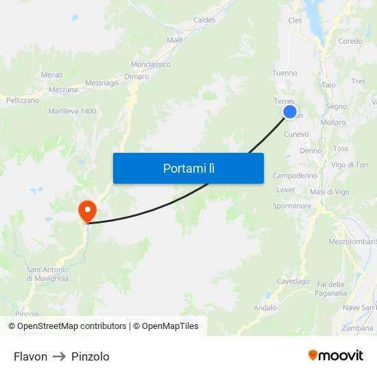 Flavon to Pinzolo map