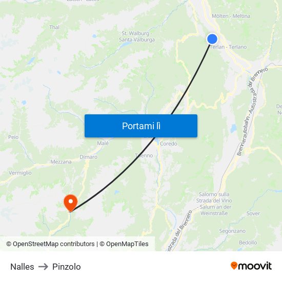 Nalles to Pinzolo map