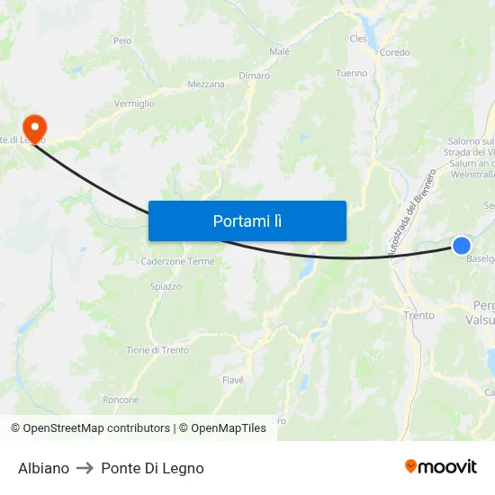 Albiano to Ponte Di Legno map