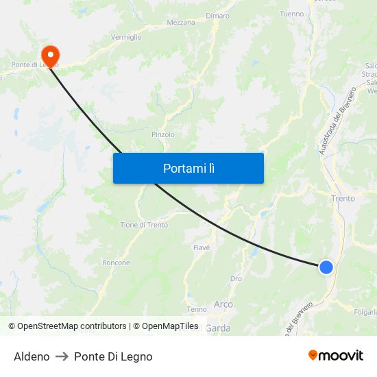 Aldeno to Ponte Di Legno map