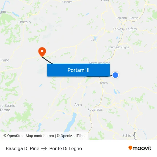 Baselga Di Pinè to Ponte Di Legno map