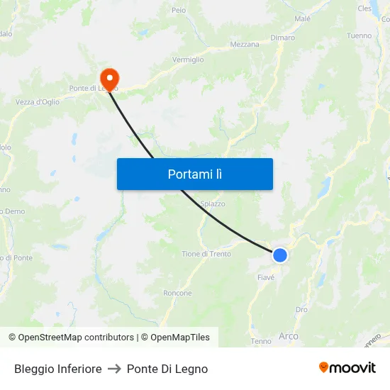 Bleggio Inferiore to Ponte Di Legno map
