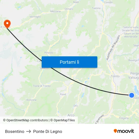 Bosentino to Ponte Di Legno map