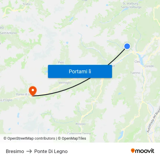 Bresimo to Ponte Di Legno map