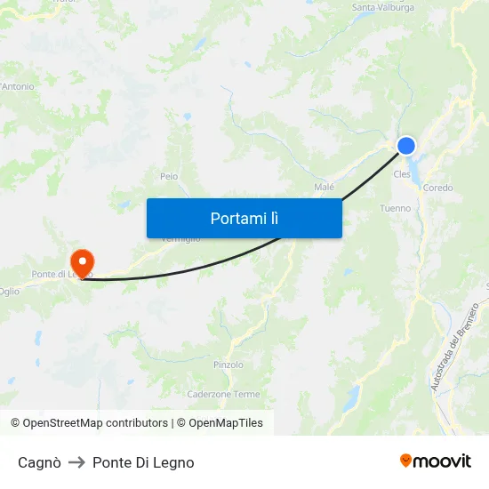 Cagnò to Ponte Di Legno map