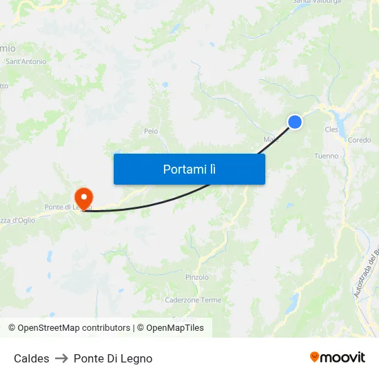 Caldes to Ponte Di Legno map