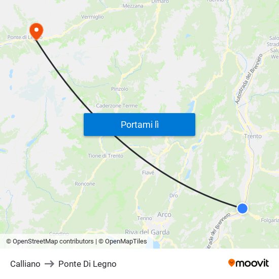 Calliano to Ponte Di Legno map