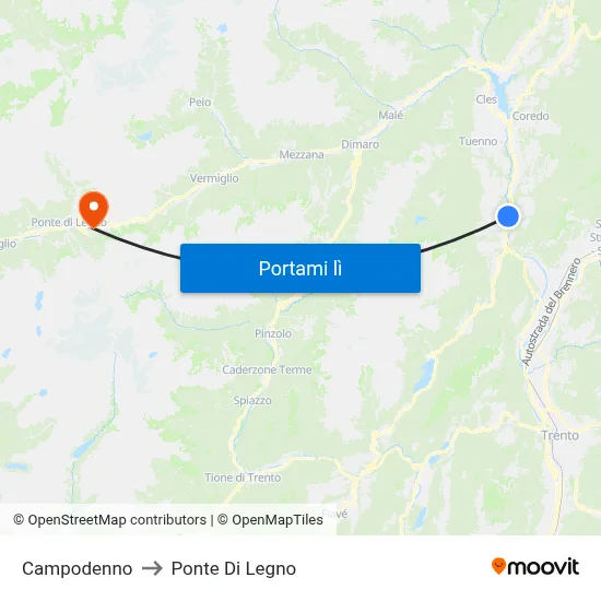 Campodenno to Ponte Di Legno map
