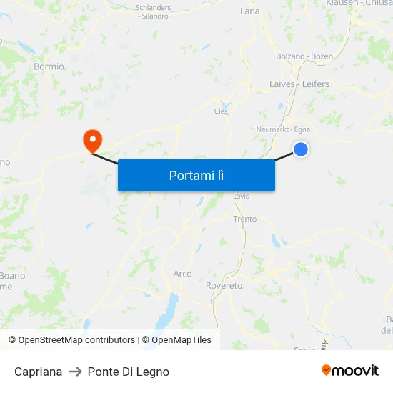 Capriana to Ponte Di Legno map