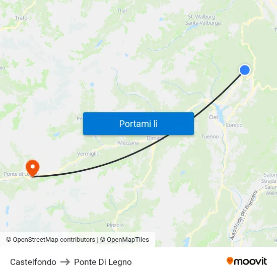 Castelfondo to Ponte Di Legno map