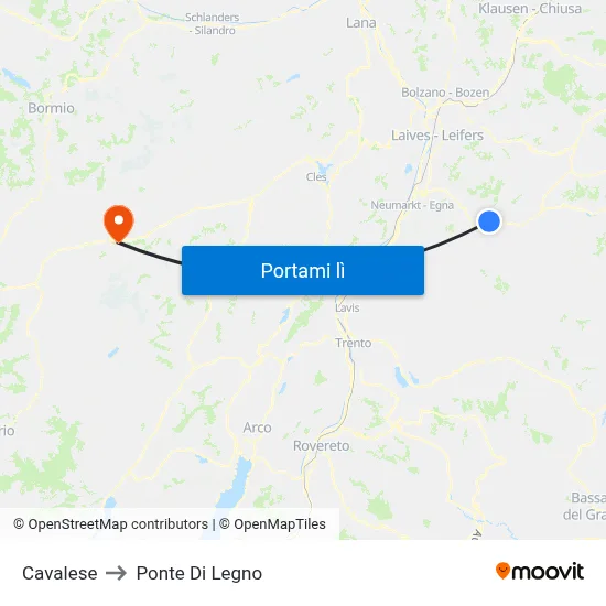 Cavalese to Ponte Di Legno map
