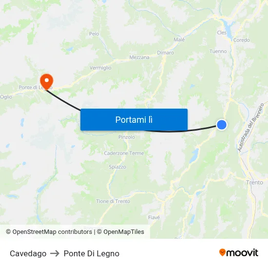 Cavedago to Ponte Di Legno map