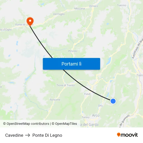Cavedine to Ponte Di Legno map