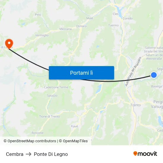 Cembra to Ponte Di Legno map