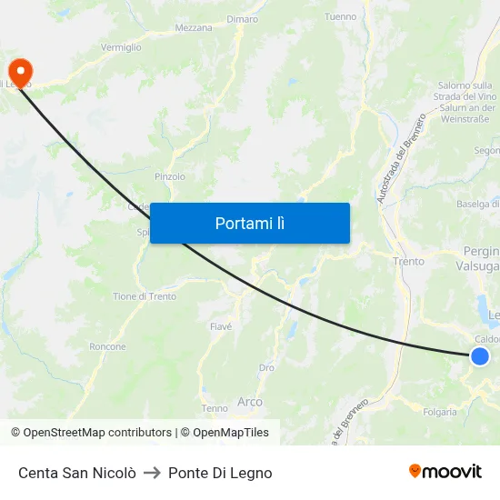Centa San Nicolò to Ponte Di Legno map