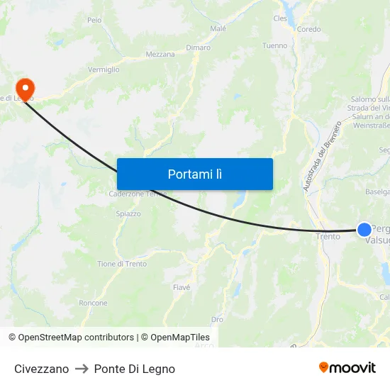 Civezzano to Ponte Di Legno map