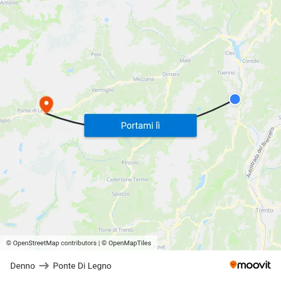 Denno to Ponte Di Legno map