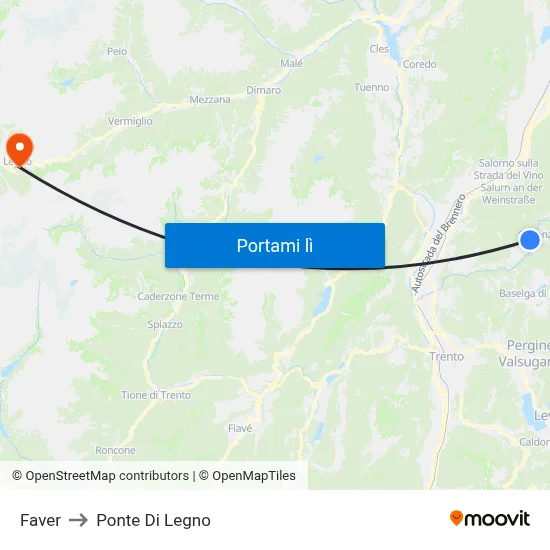 Faver to Ponte Di Legno map