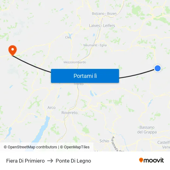 Fiera Di Primiero to Ponte Di Legno map