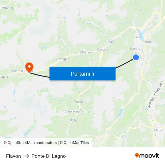 Flavon to Ponte Di Legno map