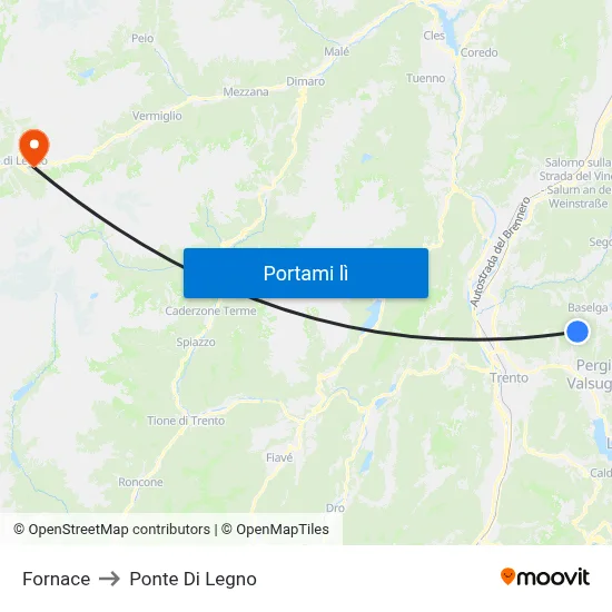 Fornace to Ponte Di Legno map