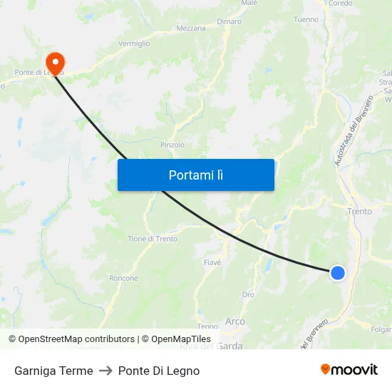 Garniga Terme to Ponte Di Legno map