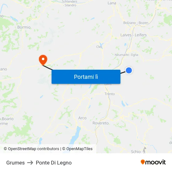 Grumes to Ponte Di Legno map
