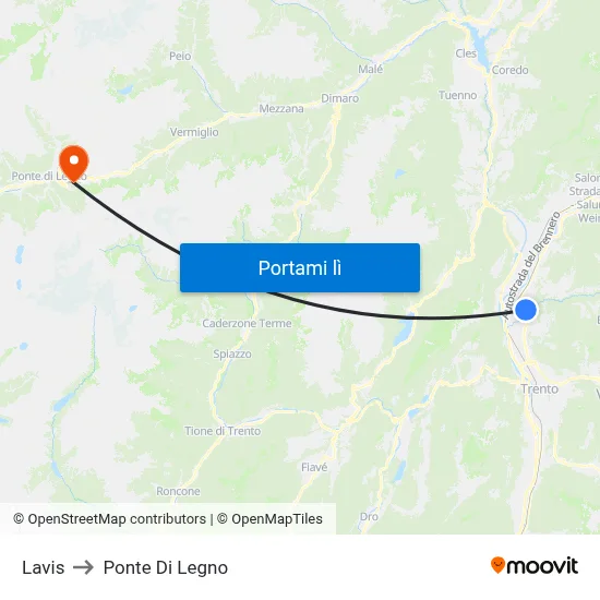 Lavis to Ponte Di Legno map