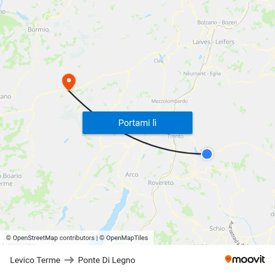 Levico Terme to Ponte Di Legno map