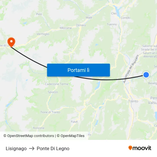 Lisignago to Ponte Di Legno map