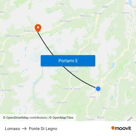 Lomaso to Ponte Di Legno map
