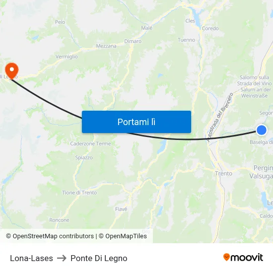 Lona-Lases to Ponte Di Legno map