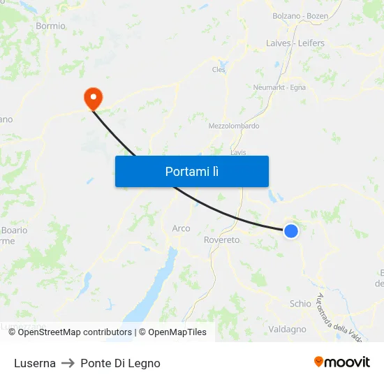Luserna to Ponte Di Legno map
