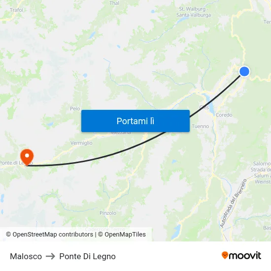 Malosco to Ponte Di Legno map