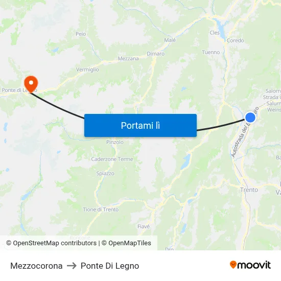 Mezzocorona to Ponte Di Legno map