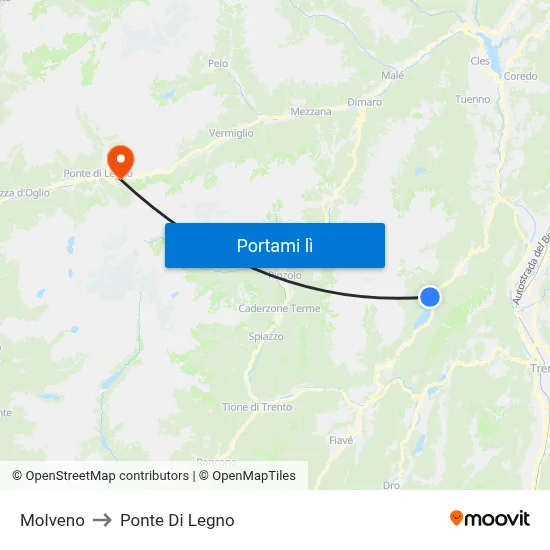 Molveno to Ponte Di Legno map
