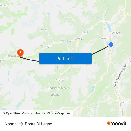 Nanno to Ponte Di Legno map