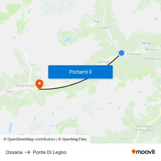 Ossana to Ponte Di Legno map