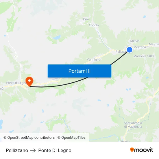 Pellizzano to Ponte Di Legno map